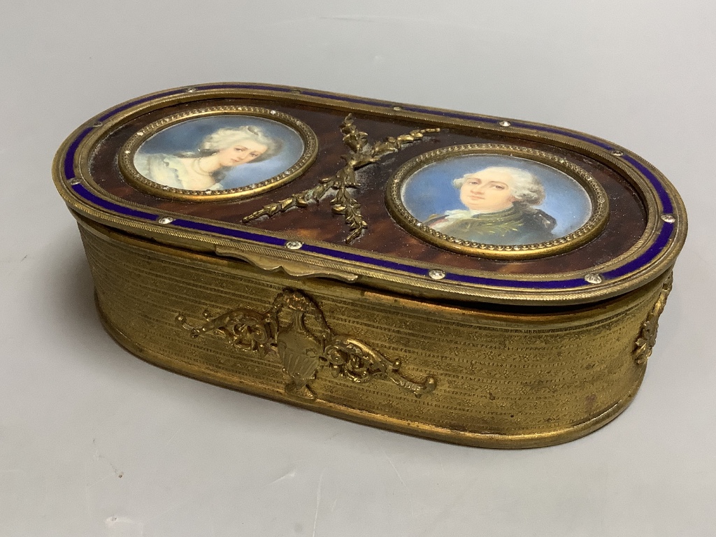 A tortoiseshell and ivory miniature portrait box, c.1900, 15 x 4.5cm